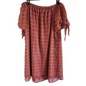 Tacera Woman Size L Dress Bohemian On or Off Shoulder Short tie sleeves Colorful